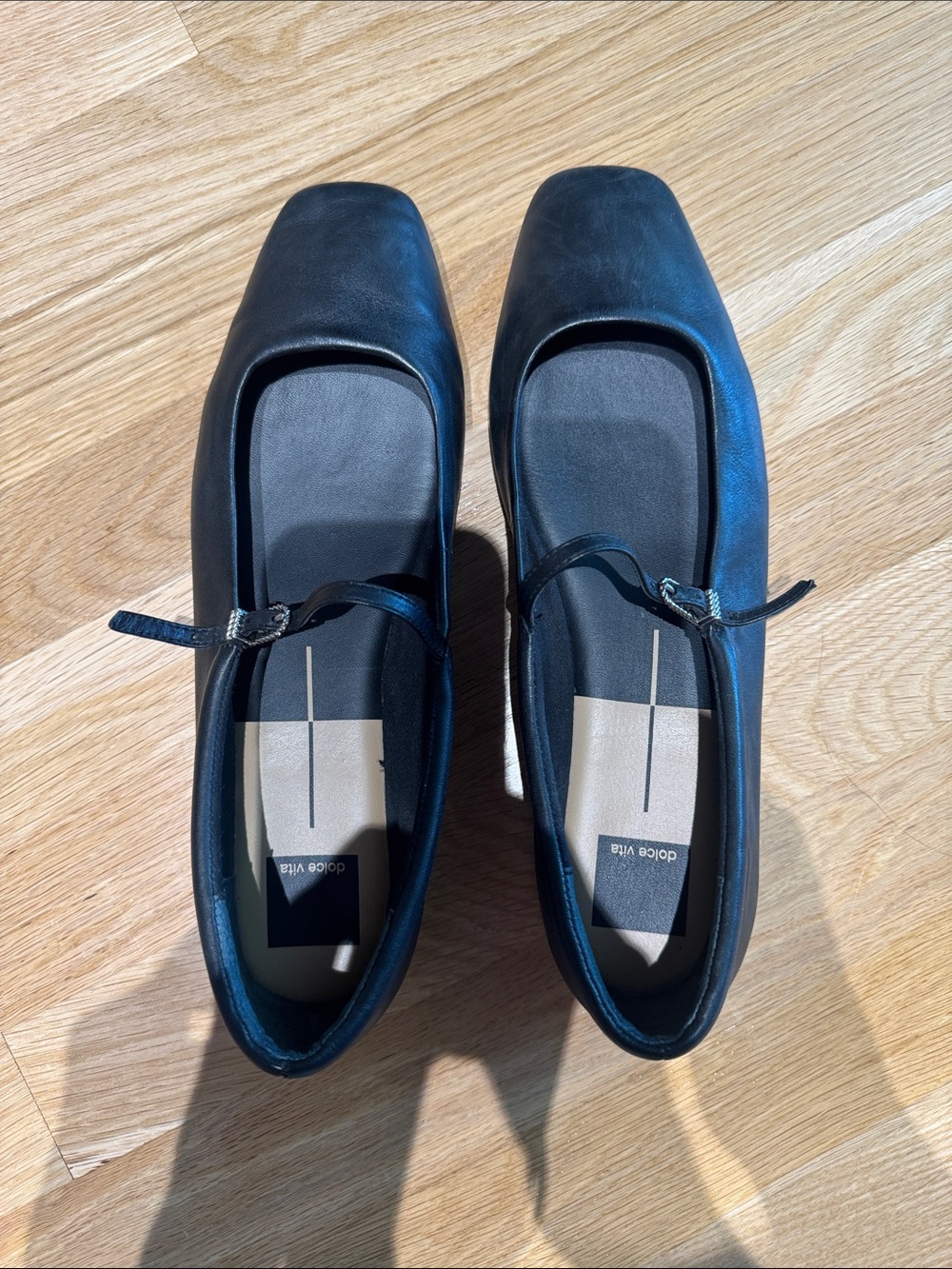 Dolce Vita Black Leather Square-Toe Mary Jane Flats